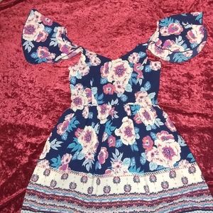 Smocked Floral Flutter Sleeve Dress